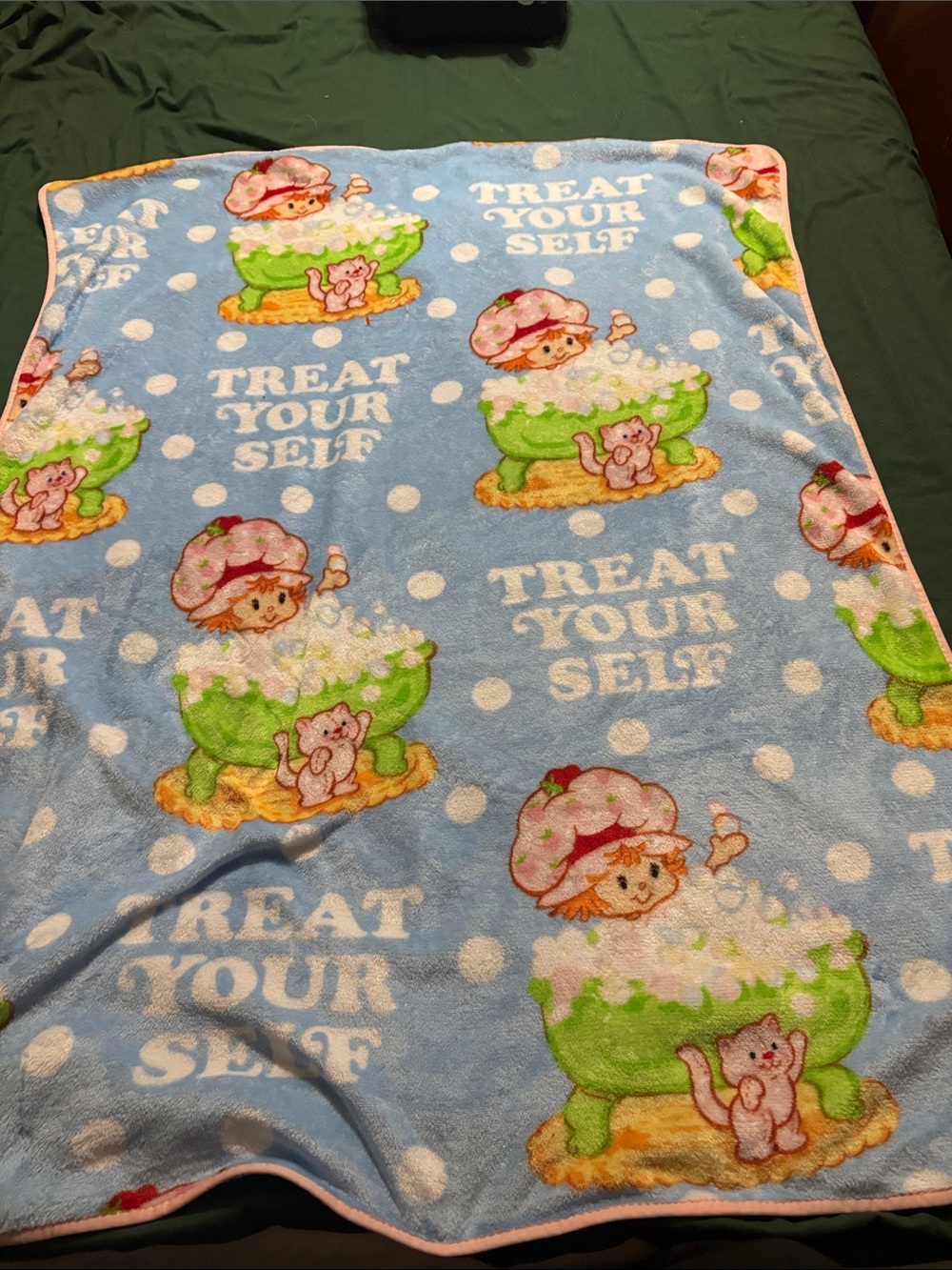 Kids Blue 'Treat Your Self' Plush Blanket - Strawberry Character
